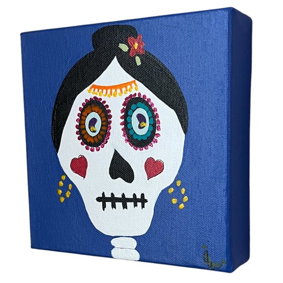 Sugar Skull Original Painting on Canvas Great for Halloween or anytime! - Picture 2 of 2